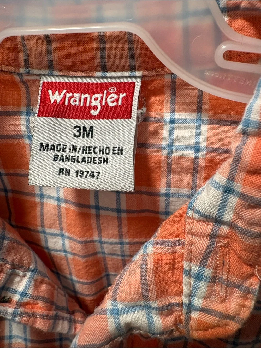 Wrangler Orange and Blue Plaid Button-Front Baby Bodysuit